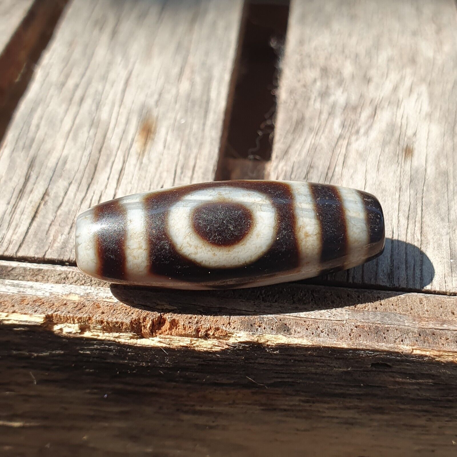 Himalayan Indo Tibetan Agate 3 Circle Eyes Bead Dzi Amulet ATB-3