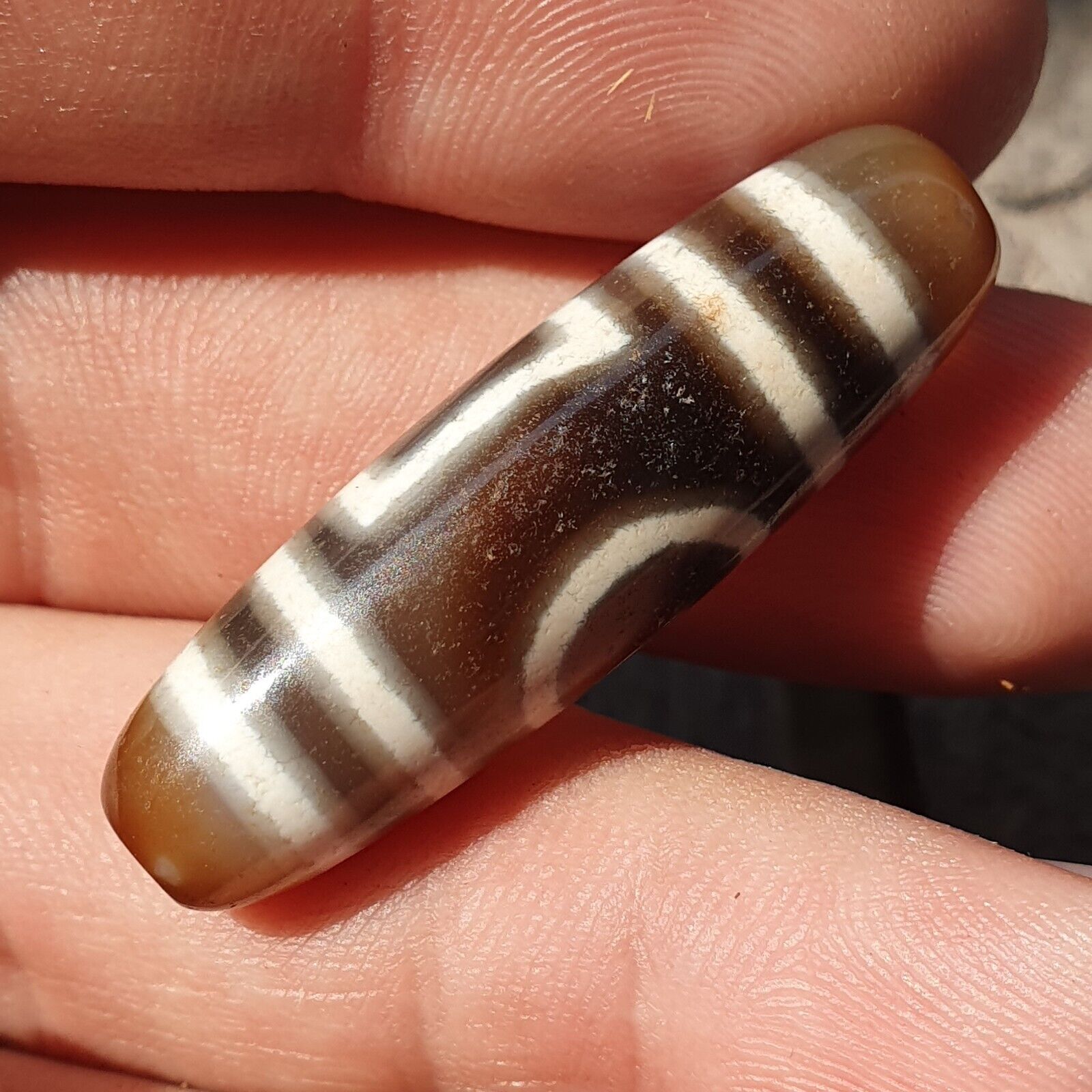 Himalayan Indo Tibetan Agate Circle and Square Eye Bead Dzi Amulet ATB-2