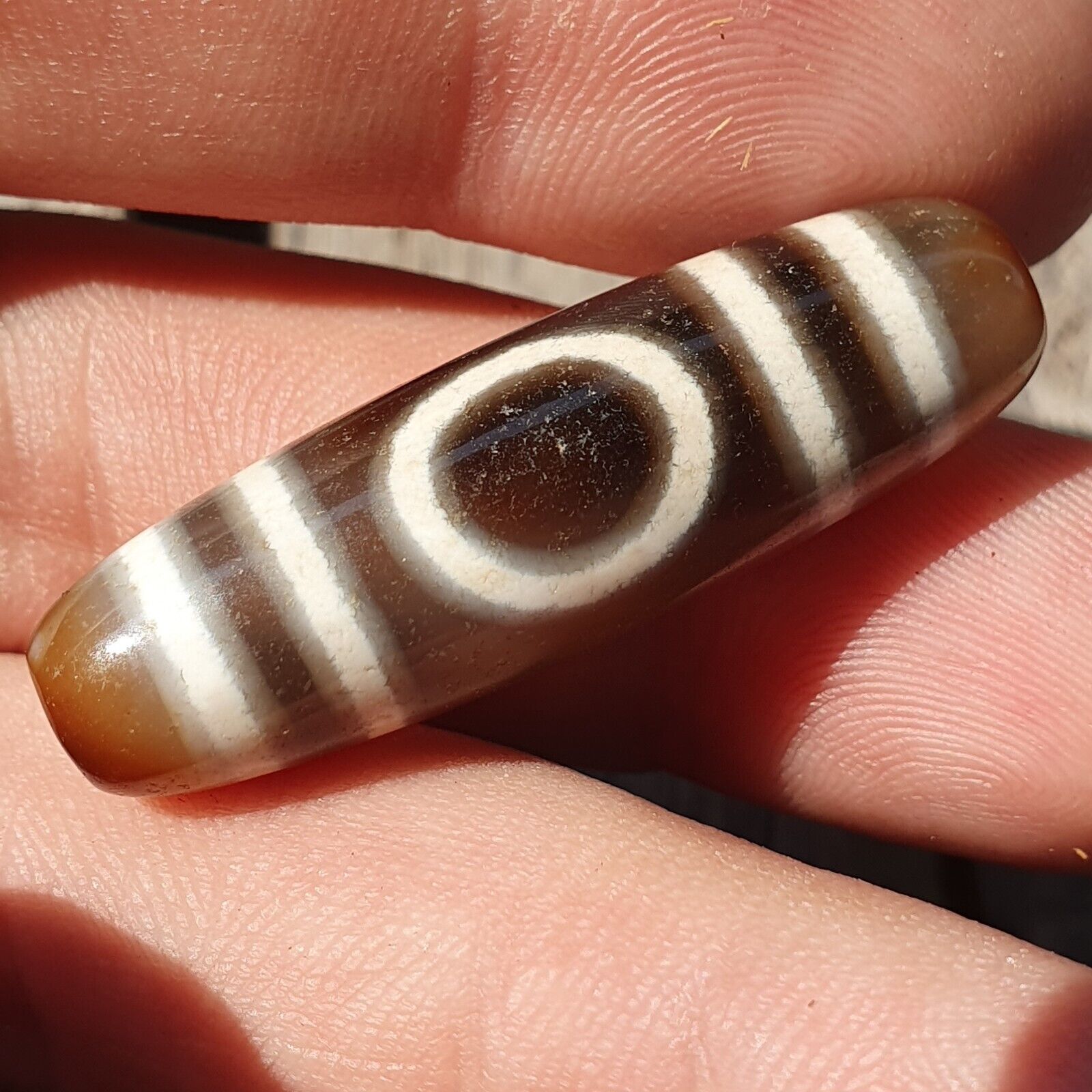Himalayan Indo Tibetan Agate Circle and Square Eye Bead Dzi Amulet ATB-2