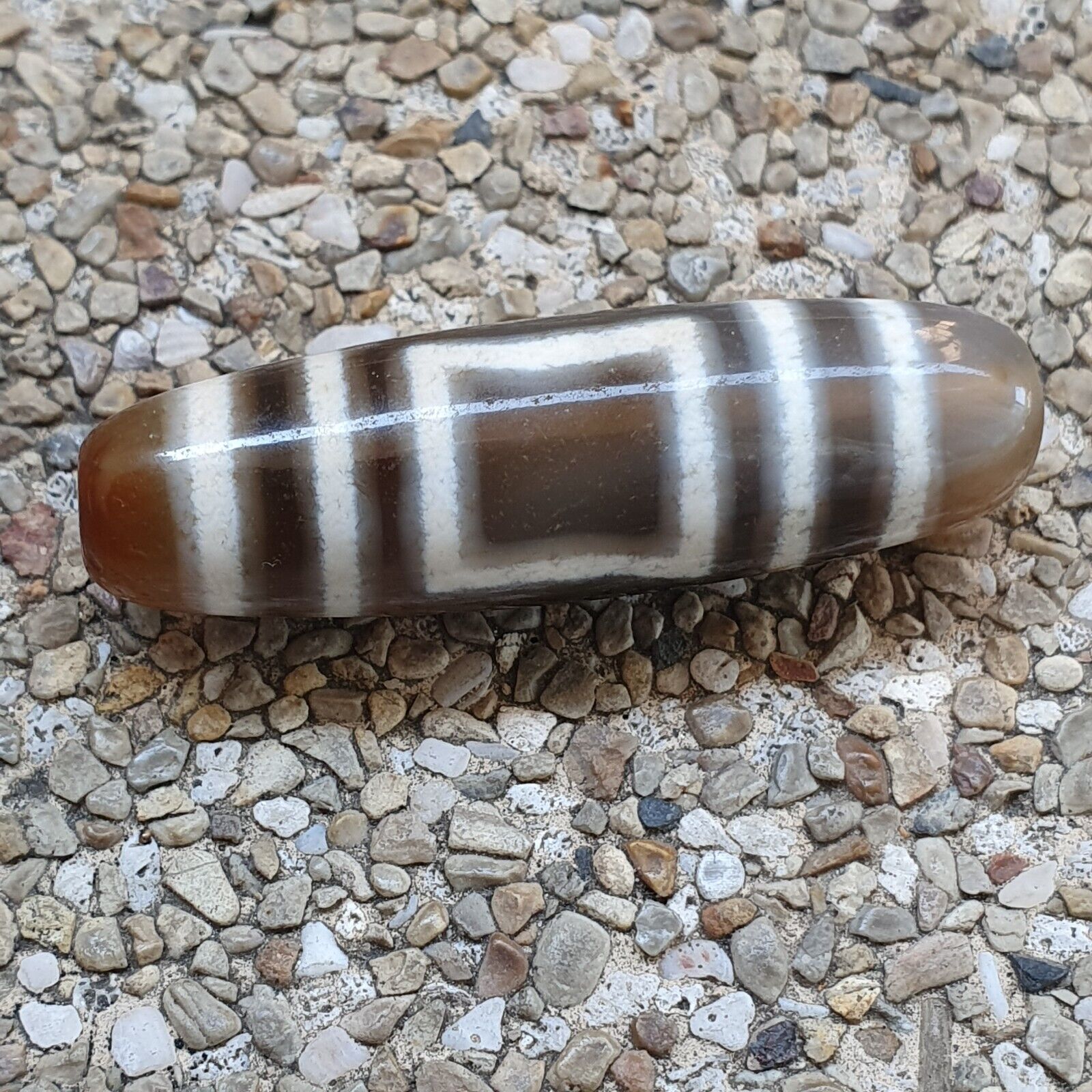 Himalayan Indo Tibetan Agate Circle and Square Eye Bead Dzi Amulet ATB-2