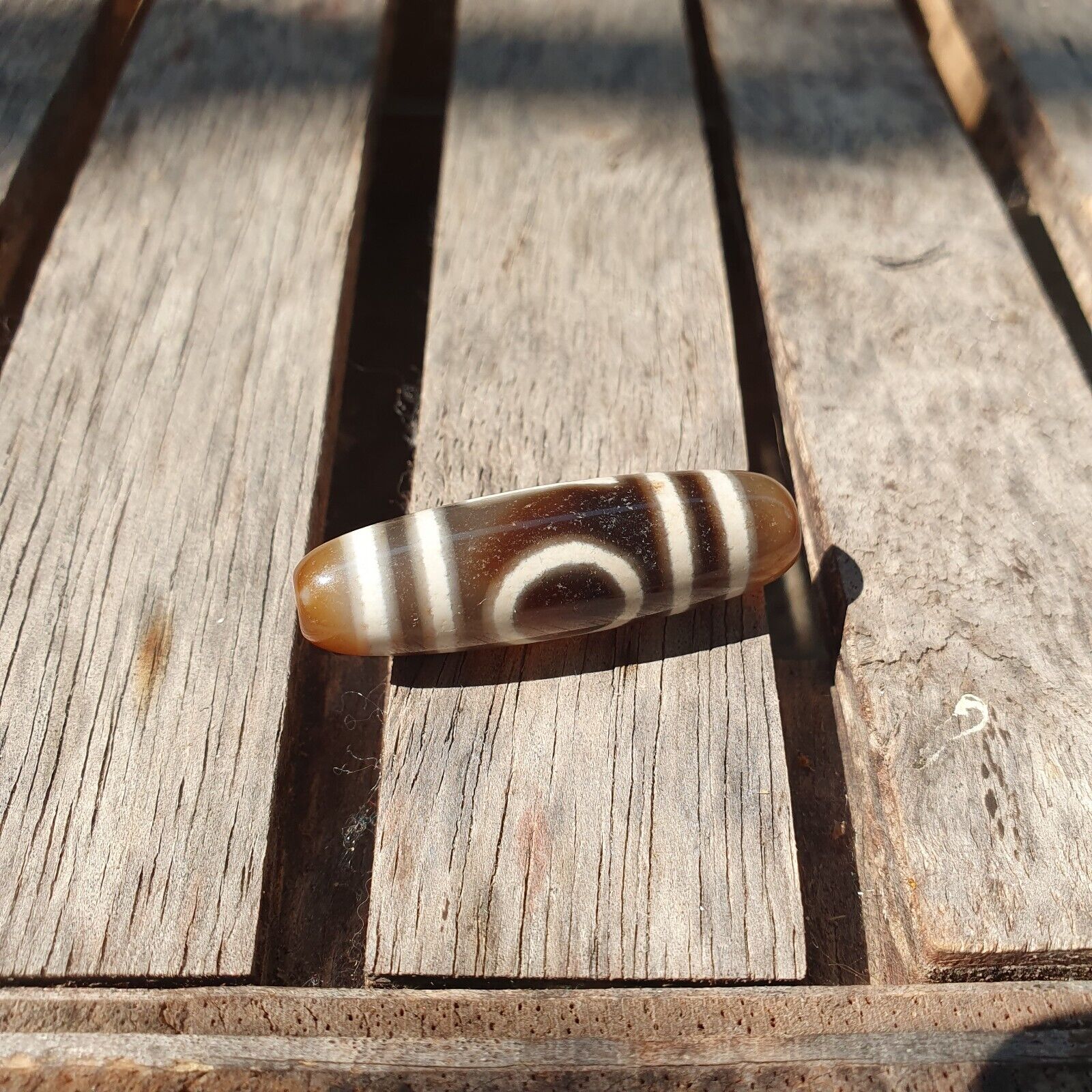 Himalayan Indo Tibetan Agate Circle and Square Eye Bead Dzi Amulet ATB-2