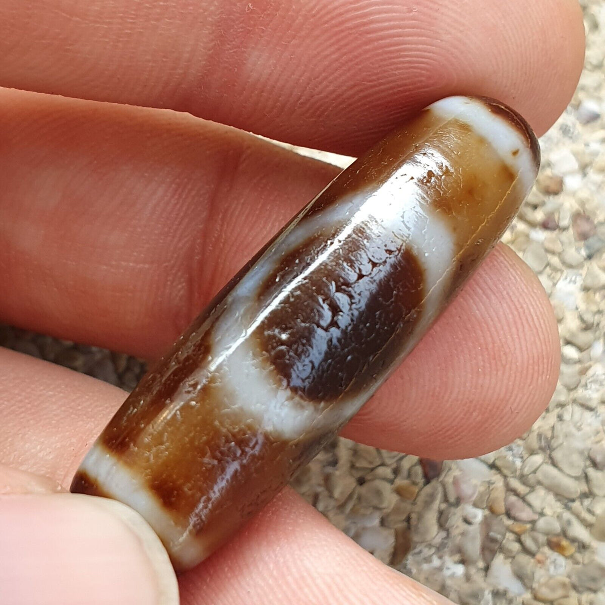 Vintage Tibetan Himalayan Star moon pattern Agate stone Dzi Bead Amulet AT7