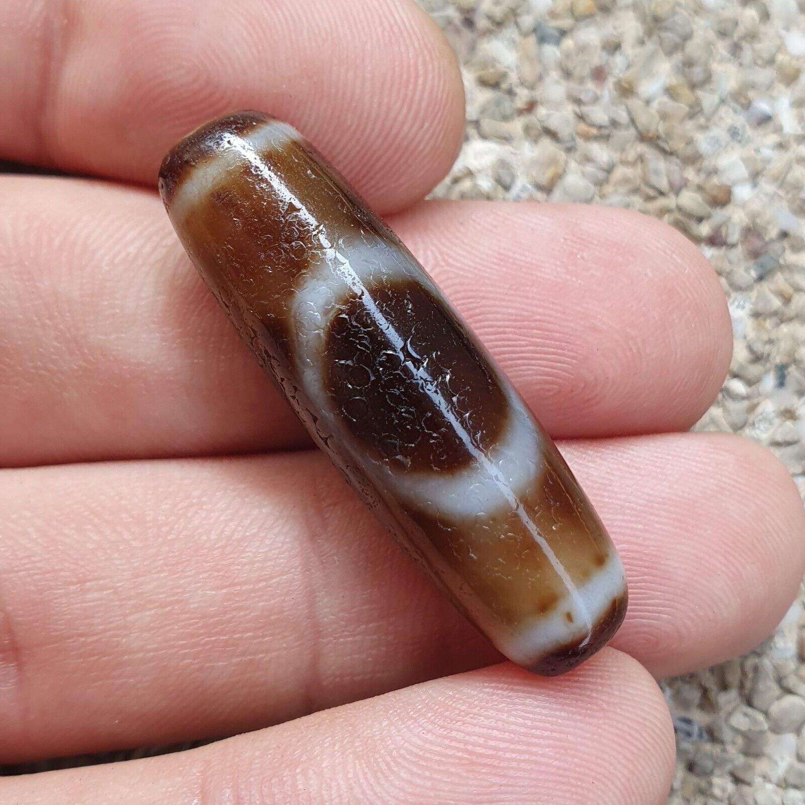 Vintage Tibetan Himalayan Star moon pattern Agate stone Dzi Bead Amulet AT7