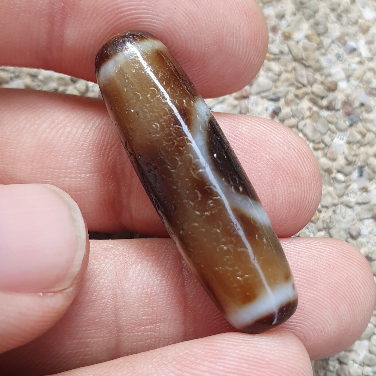 Vintage Tibetan Himalayan Star moon pattern Agate stone Dzi Bead Amulet AT7