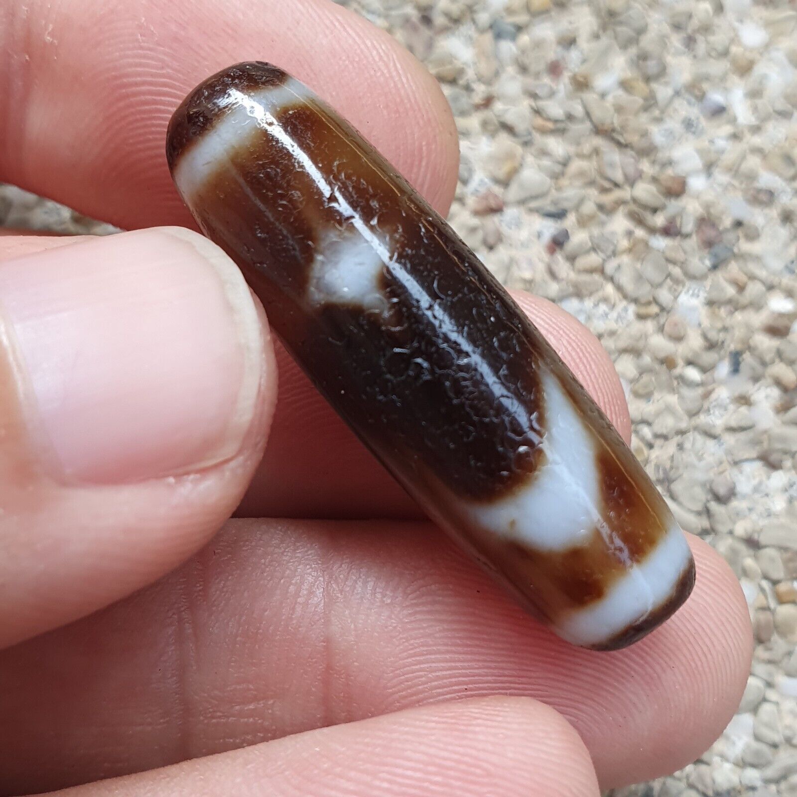 Vintage Tibetan Himalayan Star moon pattern Agate stone Dzi Bead Amulet AT7