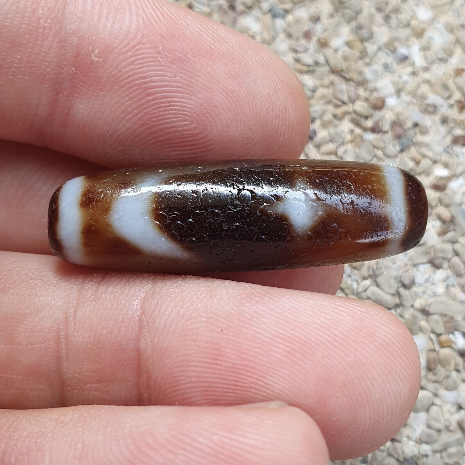 Vintage Tibetan Himalayan Star moon pattern Agate stone Dzi Bead Amulet AT7