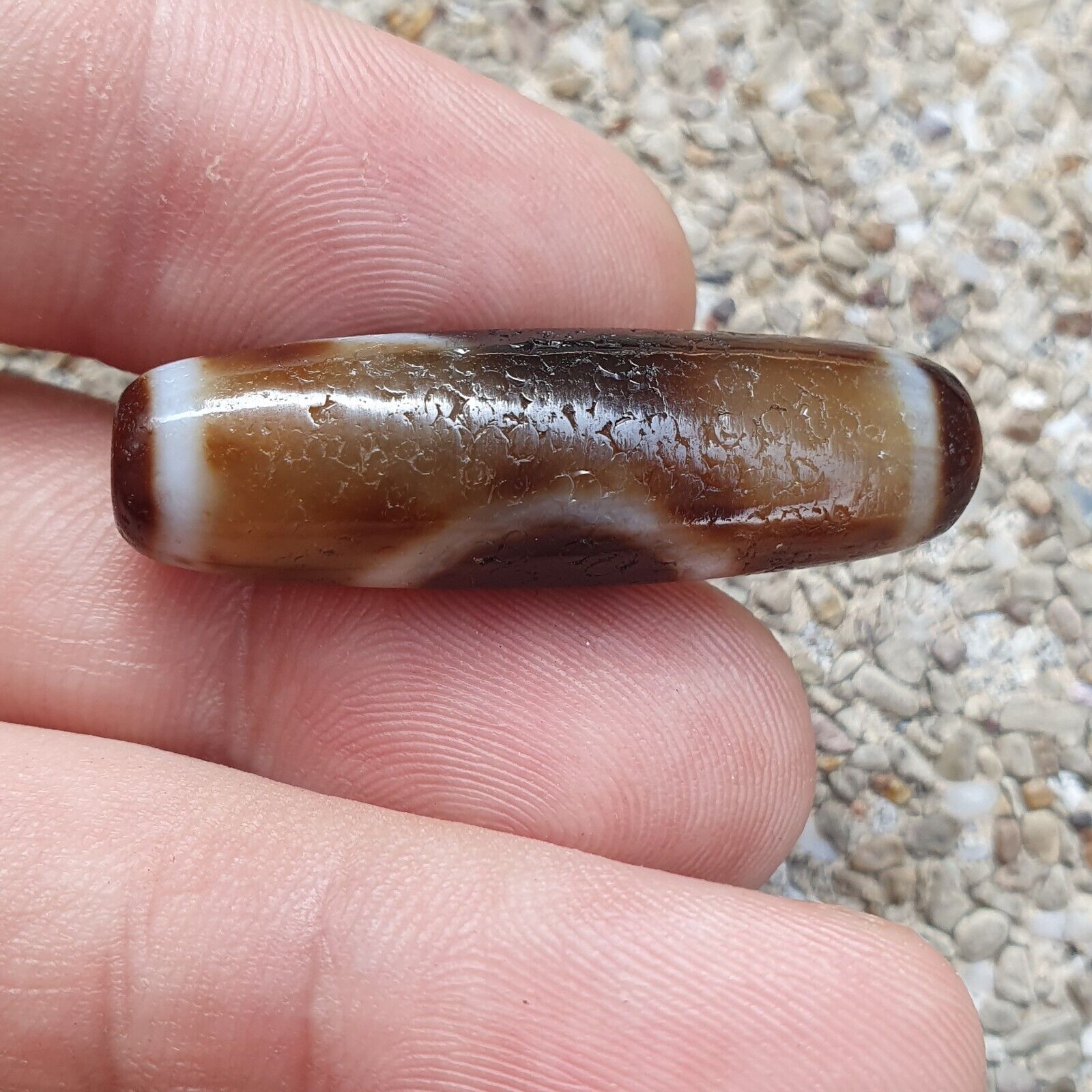 Vintage Tibetan Himalayan Star moon pattern Agate stone Dzi Bead Amulet AT7