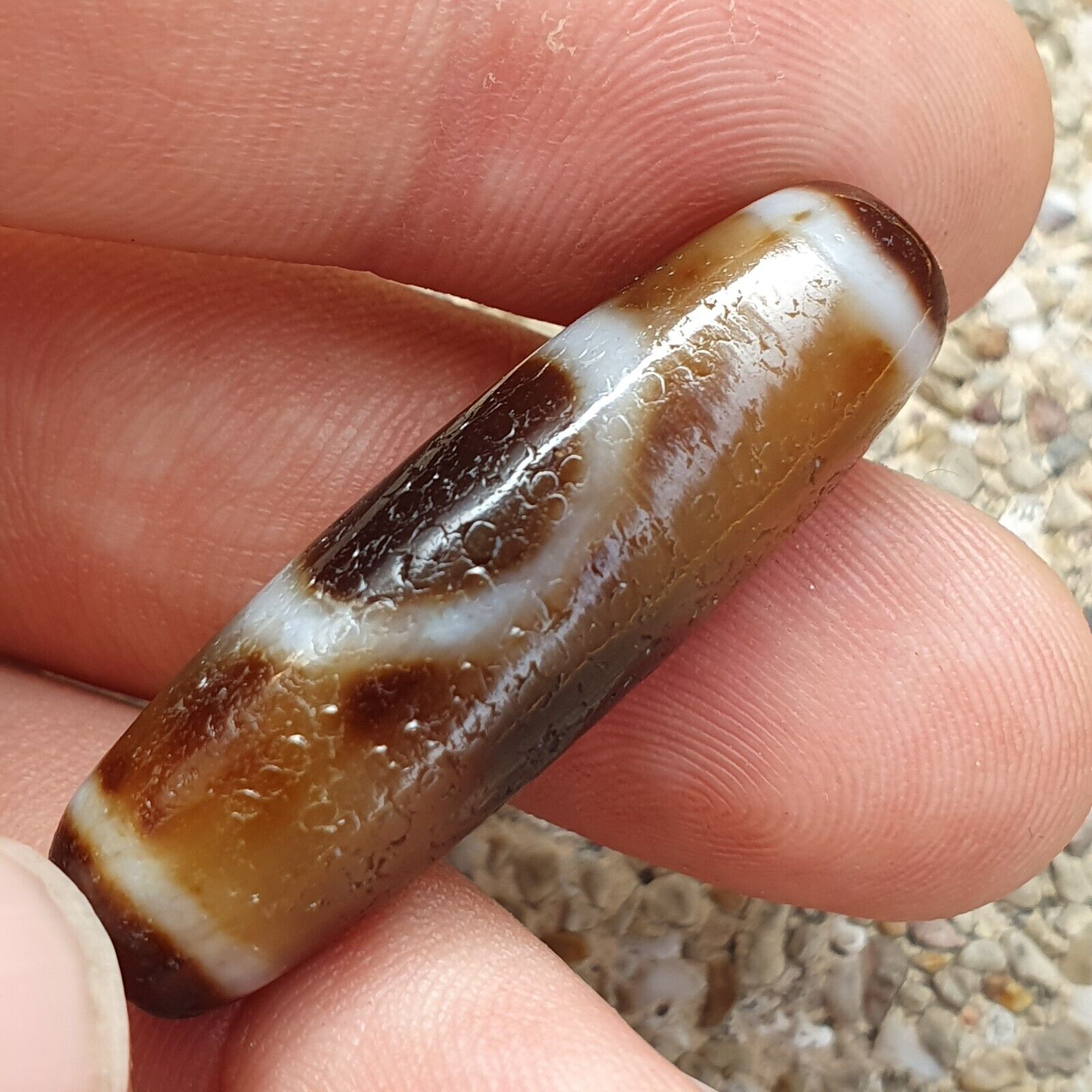 Vintage Tibetan Himalayan Star moon pattern Agate stone Dzi Bead Amulet AT7