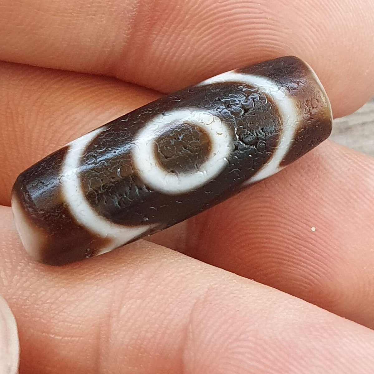 Antique Tibetan Himalayan 3circle eyes Agate stone Dzi Bead Amulet AT10