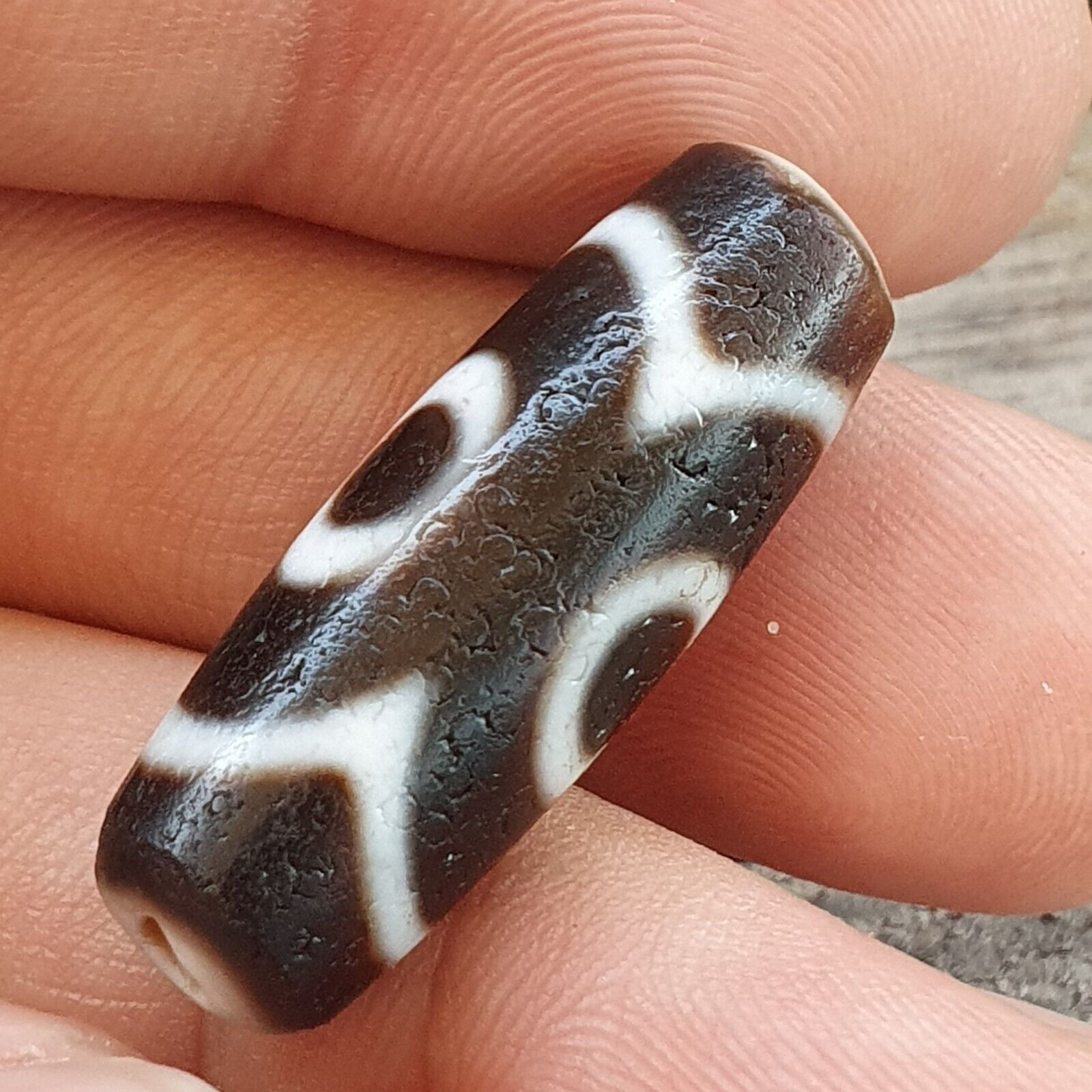 Antique Tibetan Himalayan 3circle eyes Agate stone Dzi Bead Amulet AT10
