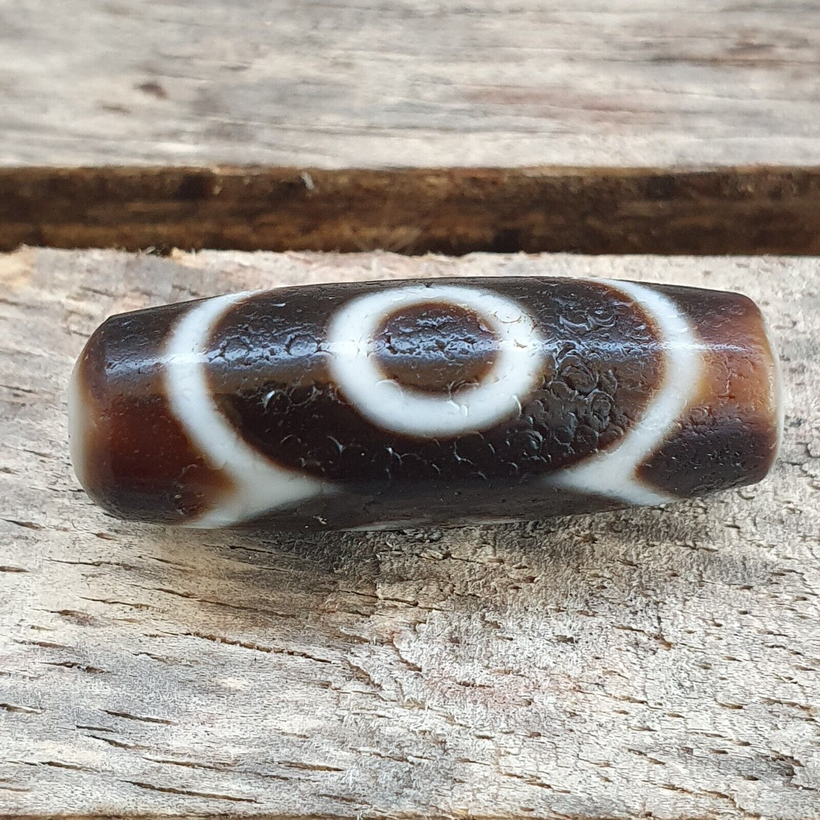 Antique Tibetan Himalayan 3circle eyes Agate stone Dzi Bead Amulet AT10