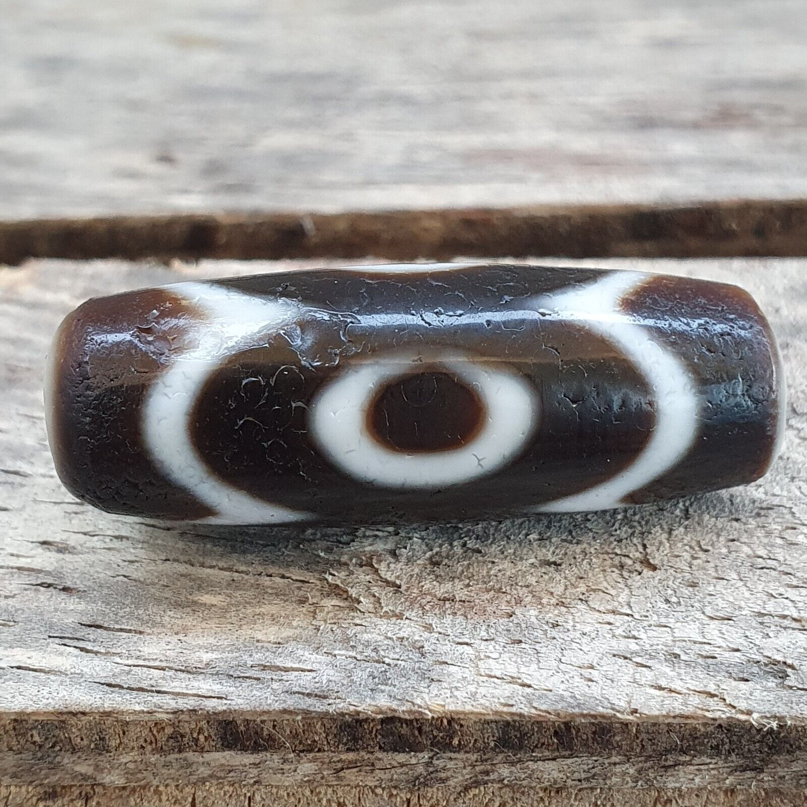 Antique Tibetan Himalayan 3circle eyes Agate stone Dzi Bead Amulet AT10