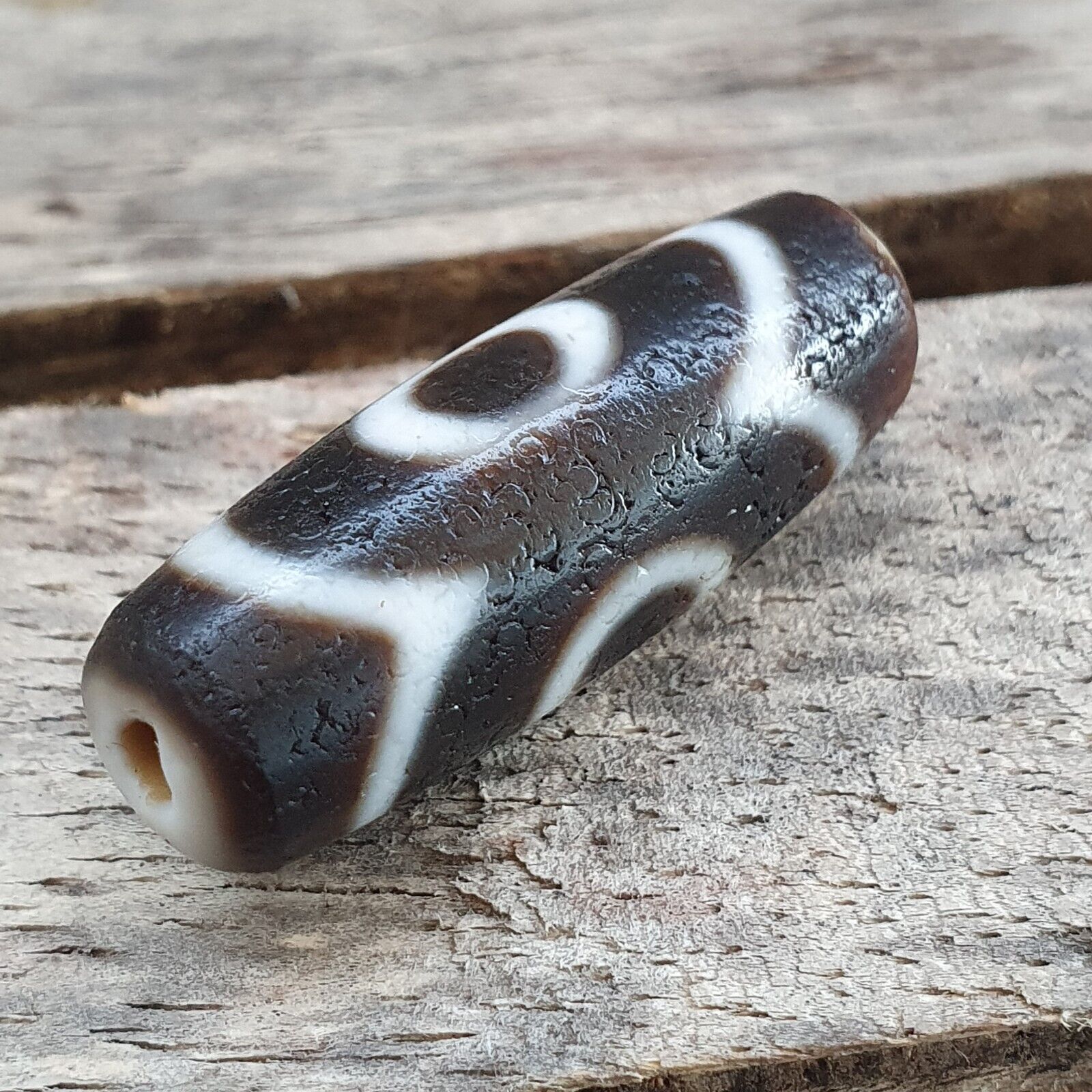 Antique Tibetan Himalayan 3circle eyes Agate stone Dzi Bead Amulet AT10