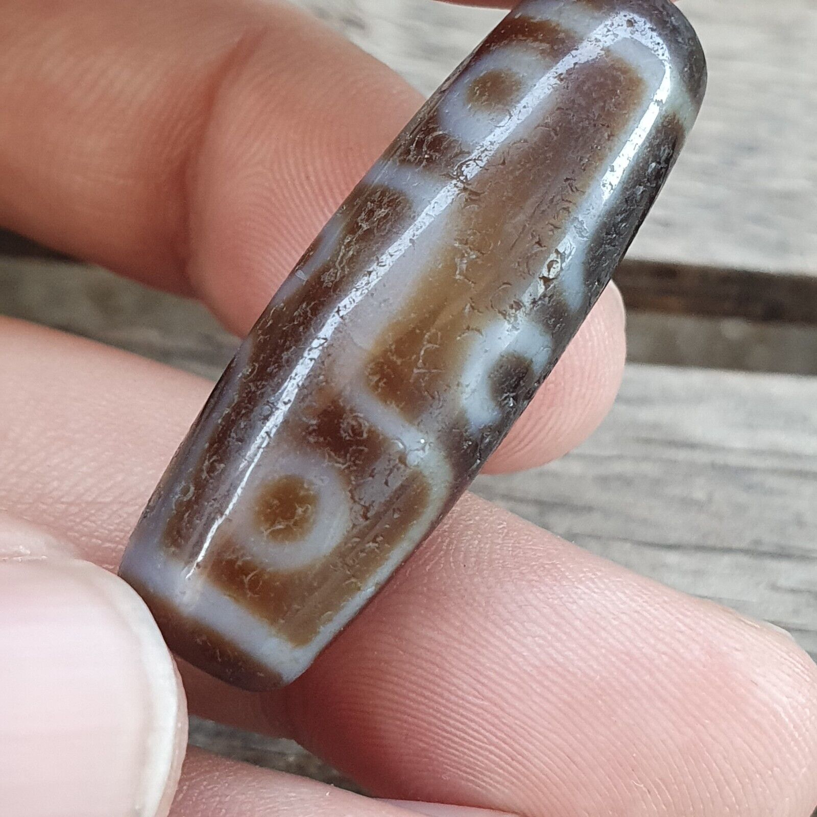 Antique Tibetan Himalayan 9 eyes Agate stone Dzi Bead Amulet AT11