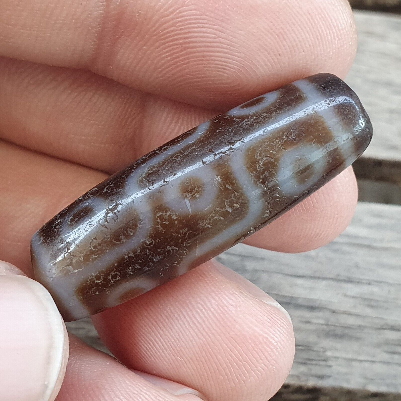 Antique Tibetan Himalayan 9 eyes Agate stone Dzi Bead Amulet AT11