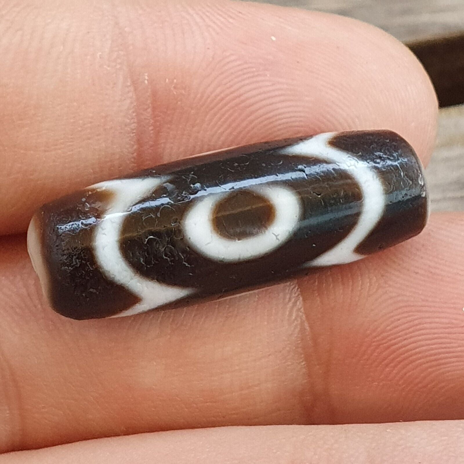 Antique Tibetan Himalayan 3circle eyes Agate stone Dzi Bead Amulet AT10