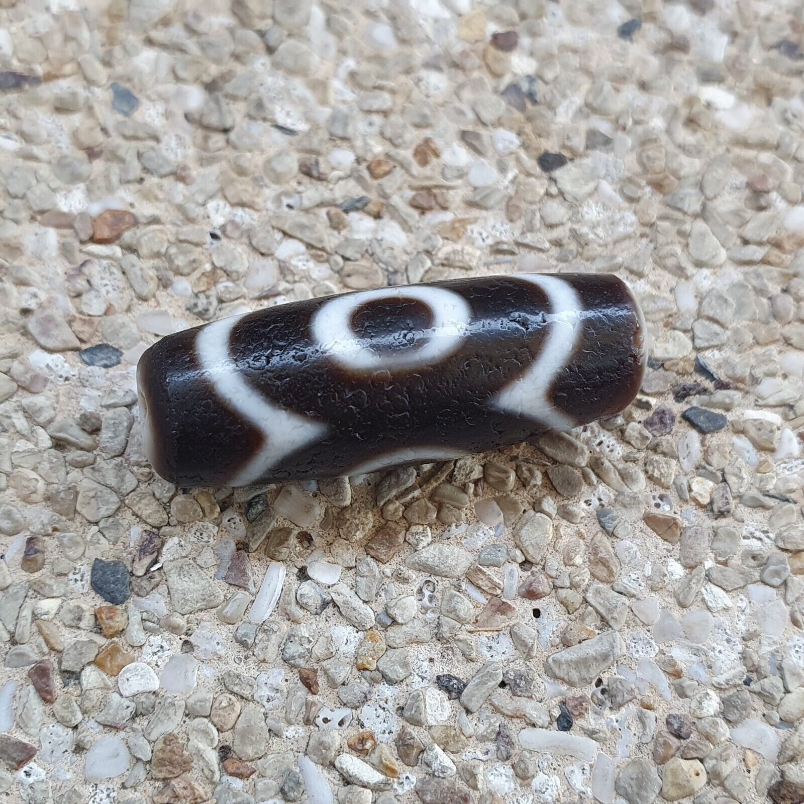 Antique Tibetan Himalayan 3circle eyes Agate stone Dzi Bead Amulet AT10