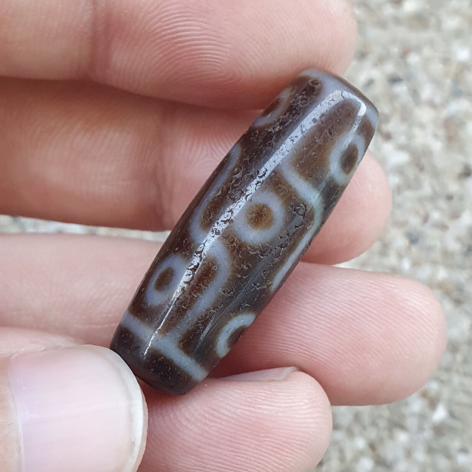 Antique Tibetan Himalayan 9 eyes Agate stone Dzi Bead Amulet AT11