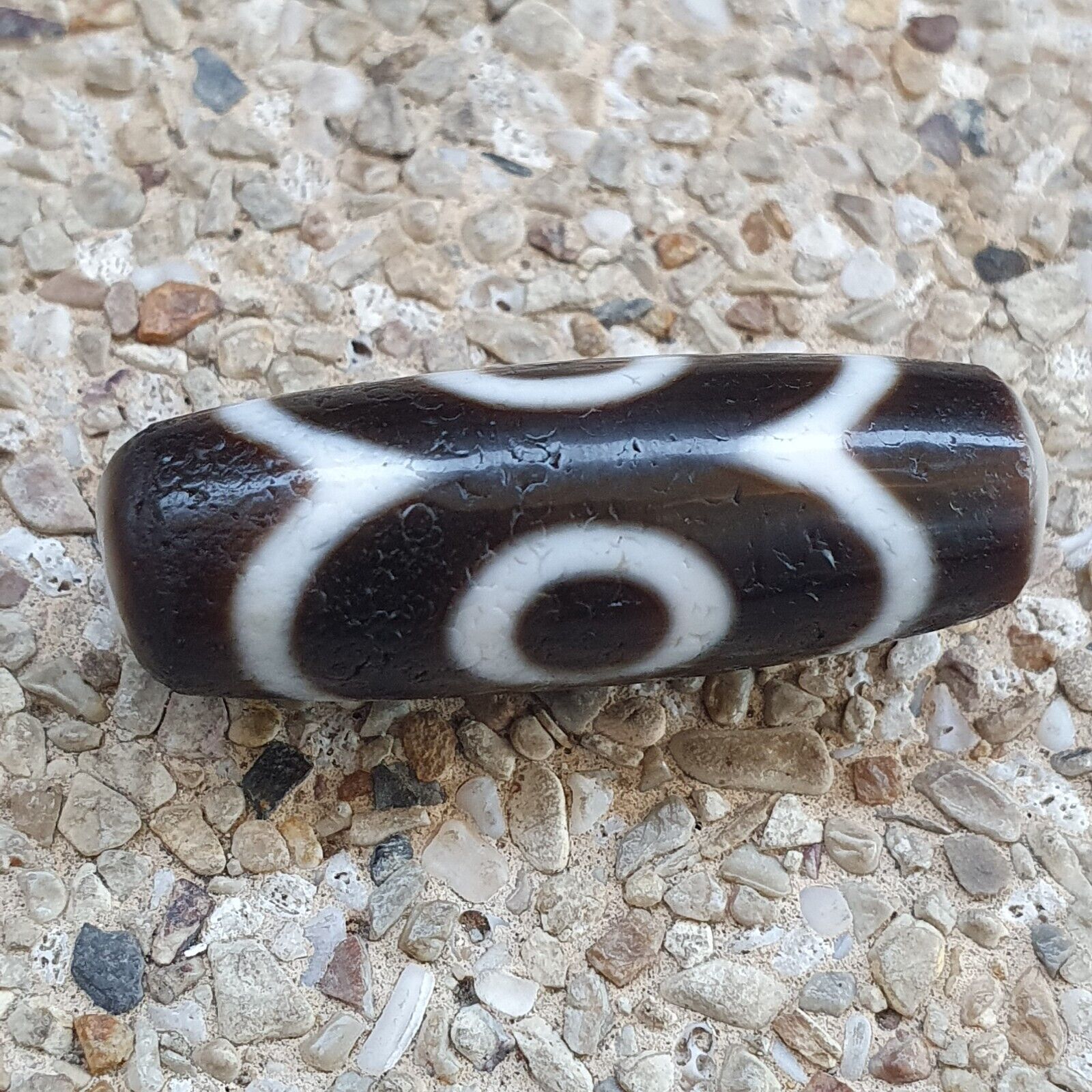 Antique Tibetan Himalayan 3circle eyes Agate stone Dzi Bead Amulet AT10