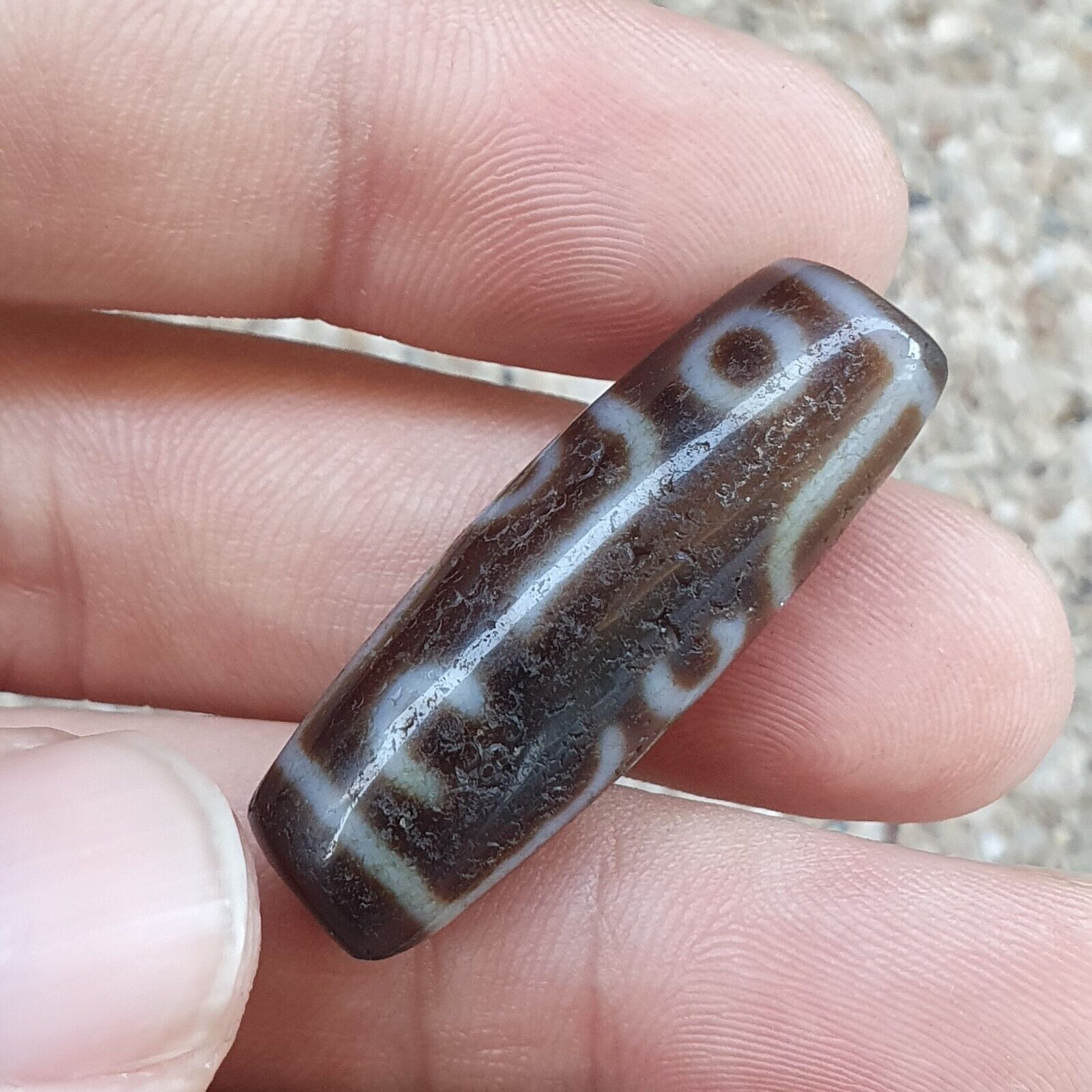 Antique Tibetan Himalayan 9 eyes Agate stone Dzi Bead Amulet AT11