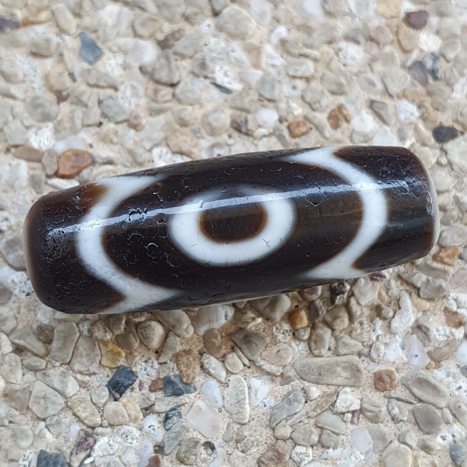 Antique Tibetan Himalayan 3circle eyes Agate stone Dzi Bead Amulet AT10