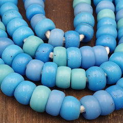 Vintage OLD AFRICAN Blue Vaseline GLASS ANTIQUE BEADS 11-12MM beads Strand