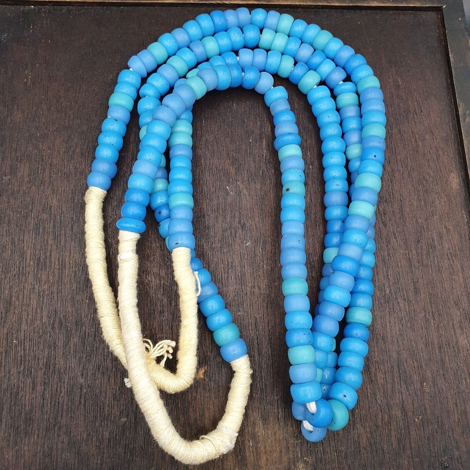 Vintage OLD AFRICAN Blue Vaseline GLASS ANTIQUE BEADS 11-12MM beads Strand