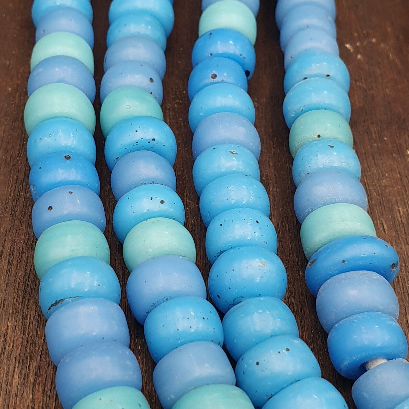 Vintage OLD AFRICAN Blue Vaseline GLASS ANTIQUE BEADS 11-12MM beads Strand