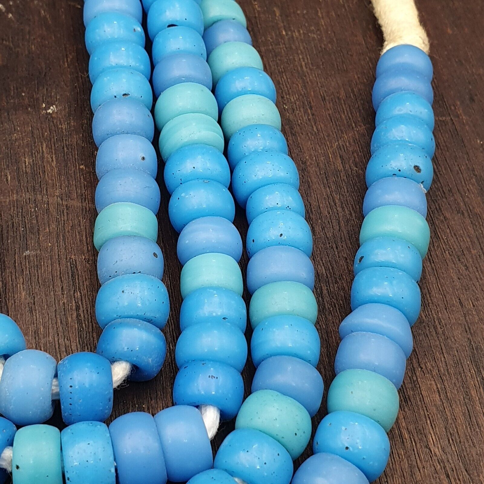 Vintage OLD AFRICAN Blue Vaseline GLASS ANTIQUE BEADS 11-12MM beads Strand