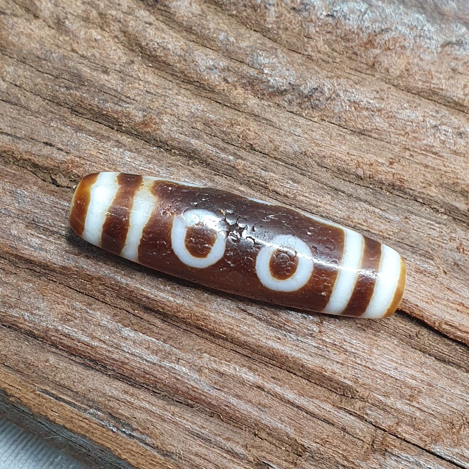 Vintage Tibetan Himalayan 5 Eyes Unique pattern Agate stone Dzi Bead Amulet