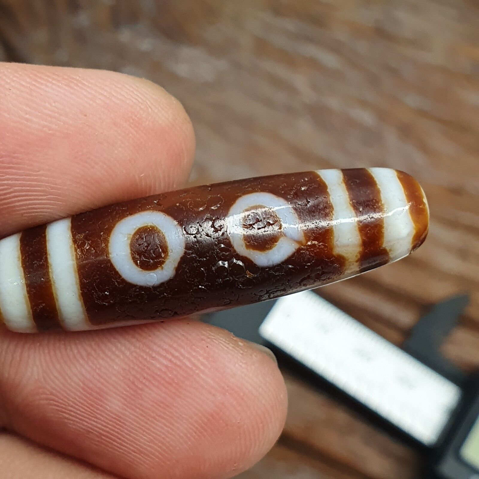 Vintage Tibetan Himalayan 5 Eyes Unique pattern Agate stone Dzi Bead Amulet