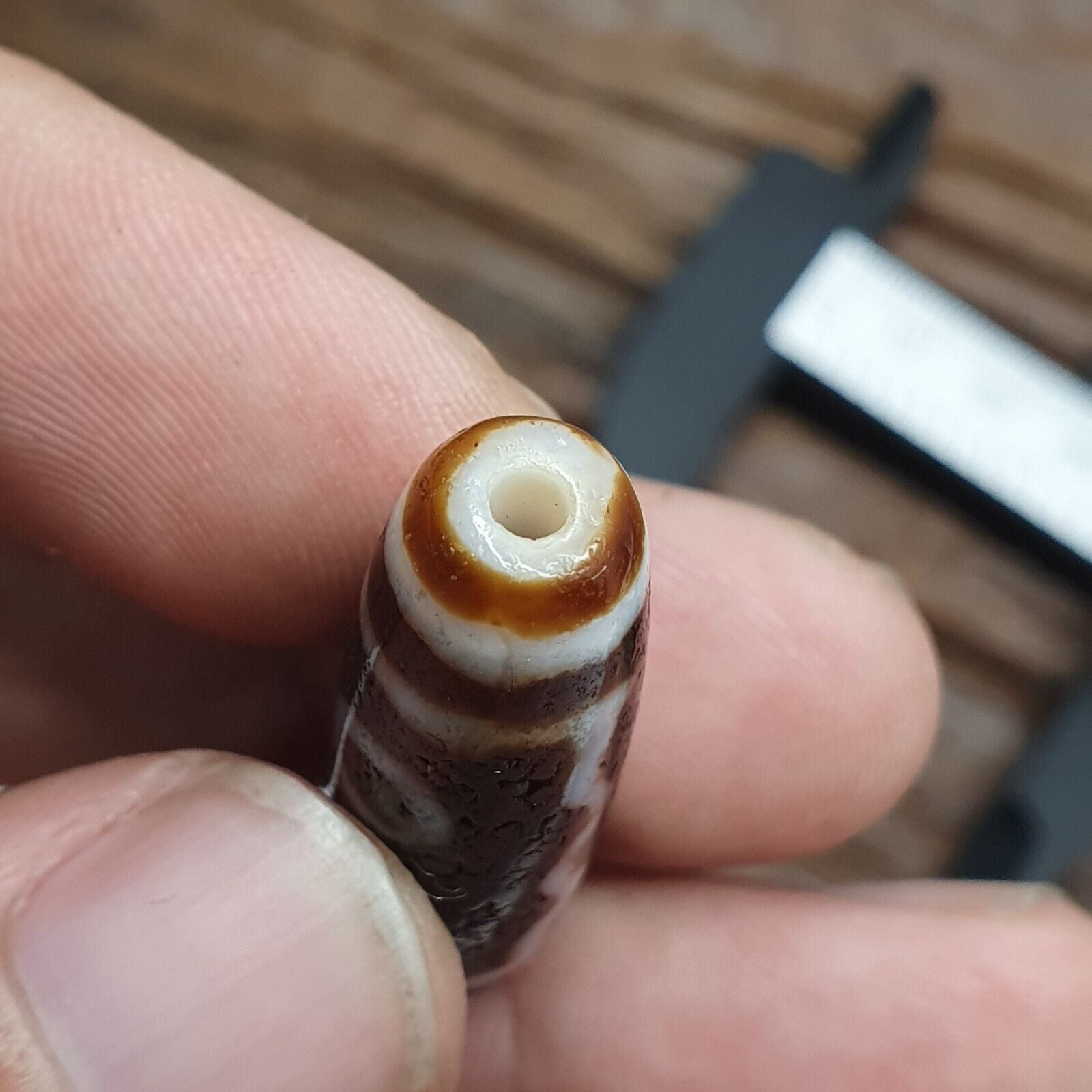 Vintage Tibetan Himalayan 5 Eyes Unique pattern Agate stone Dzi Bead Amulet