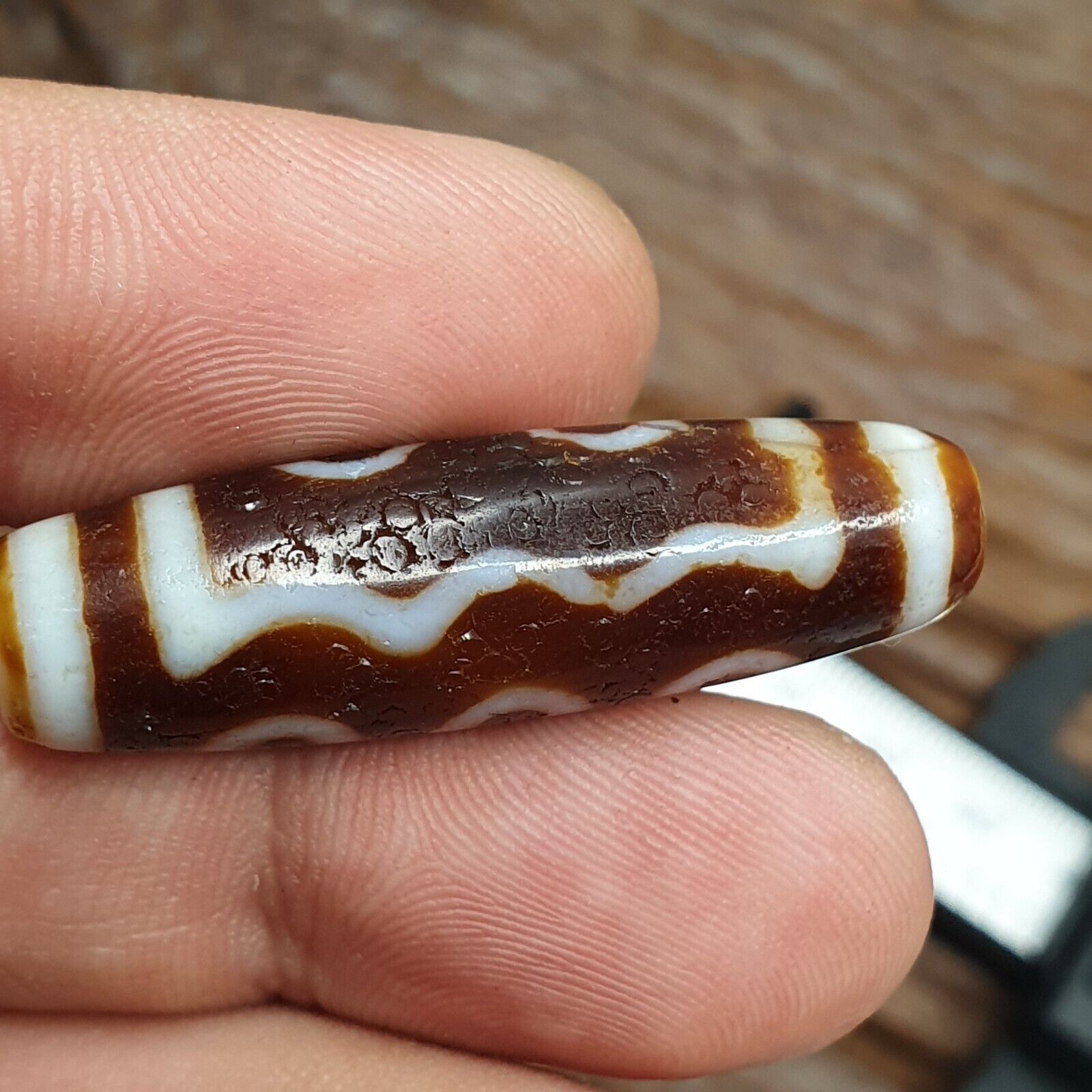 Vintage Tibetan Himalayan 5 Eyes Unique pattern Agate stone Dzi Bead Amulet