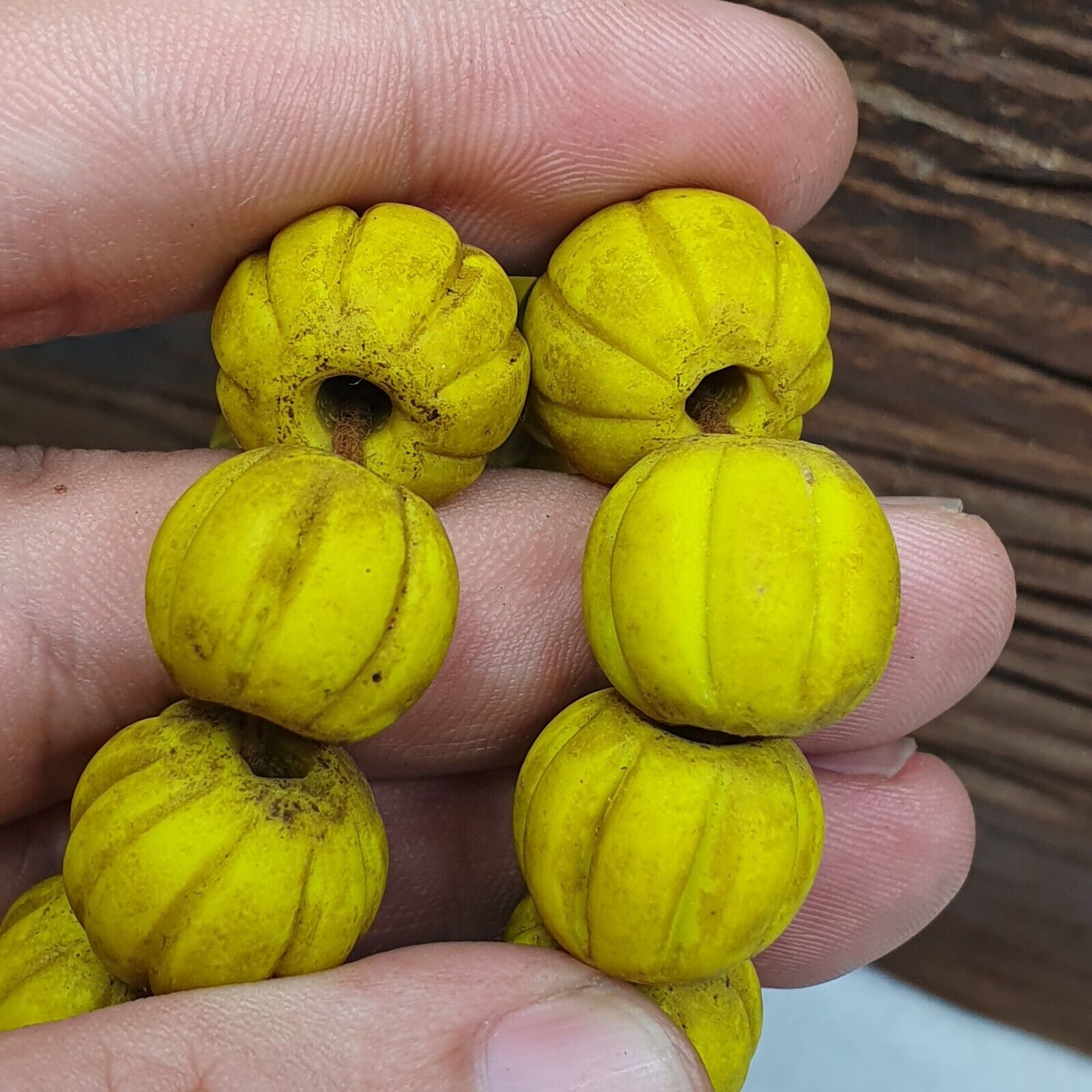 BEAUTIFUL OLD AFRICAN Melon Yellow GLASS Vintage BEADS Strand 16MM