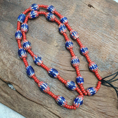 Antique Vintage Venetian White Heart & Blue Chevron Trade Beads Necklace ACH1