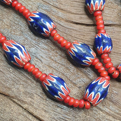 Antique Vintage Venetian White Heart & Blue Chevron Trade Beads Necklace ACH1