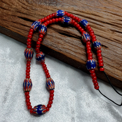 Antique Vintage Venetian White Heart & Blue Chevron Trade Beads Necklace ACH2