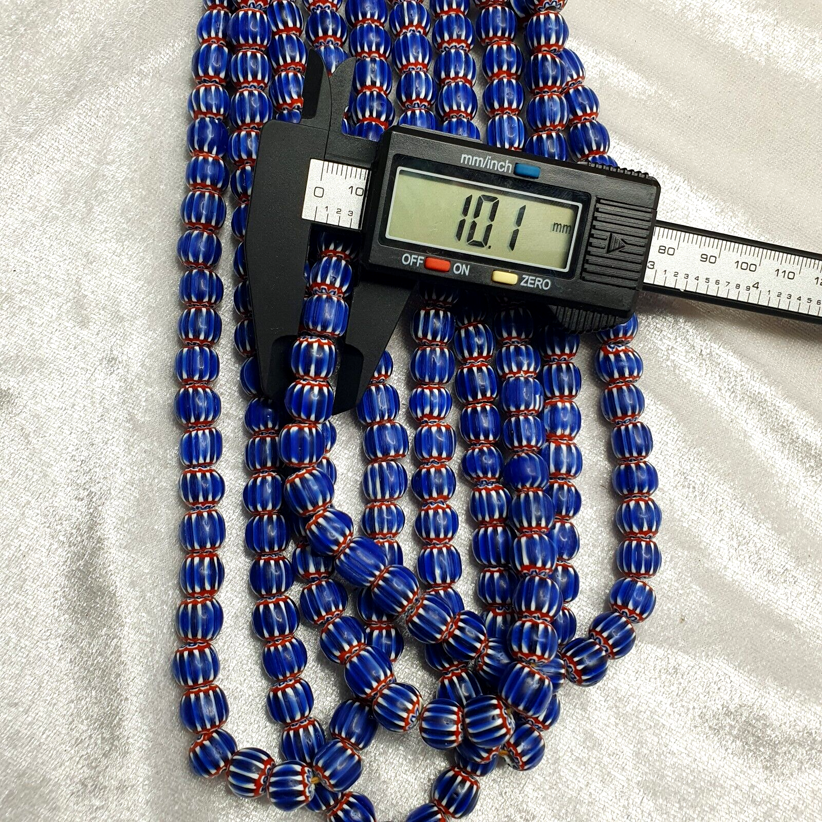 Vintage Blue Chevron Venetian Style Multilayers 10mm Glass Beads Necklace