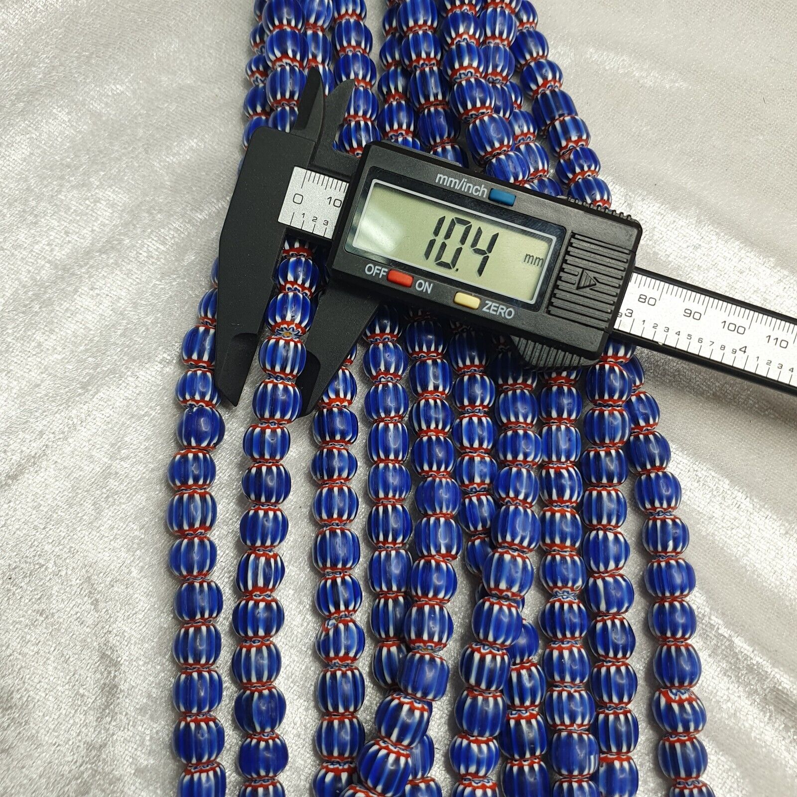 Vintage Blue Chevron Venetian Style Multilayers 10mm Glass Beads Necklace
