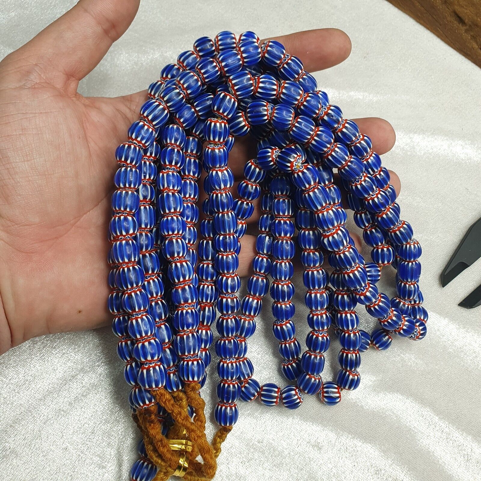 Vintage Blue Chevron Venetian Style Multilayers 10mm Glass Beads Necklace