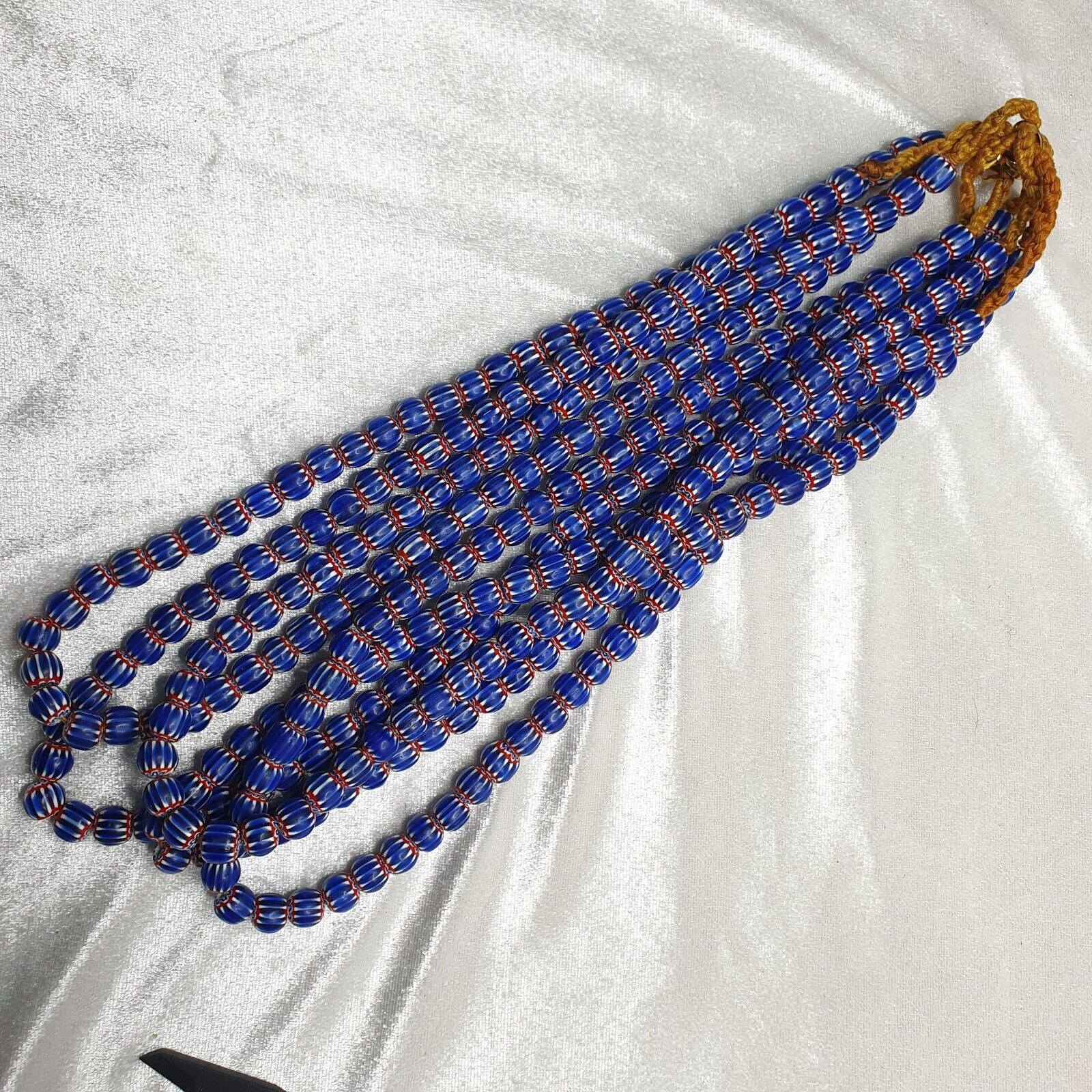 Vintage Blue Chevron Venetian Style Multilayers 10mm Glass Beads Necklace