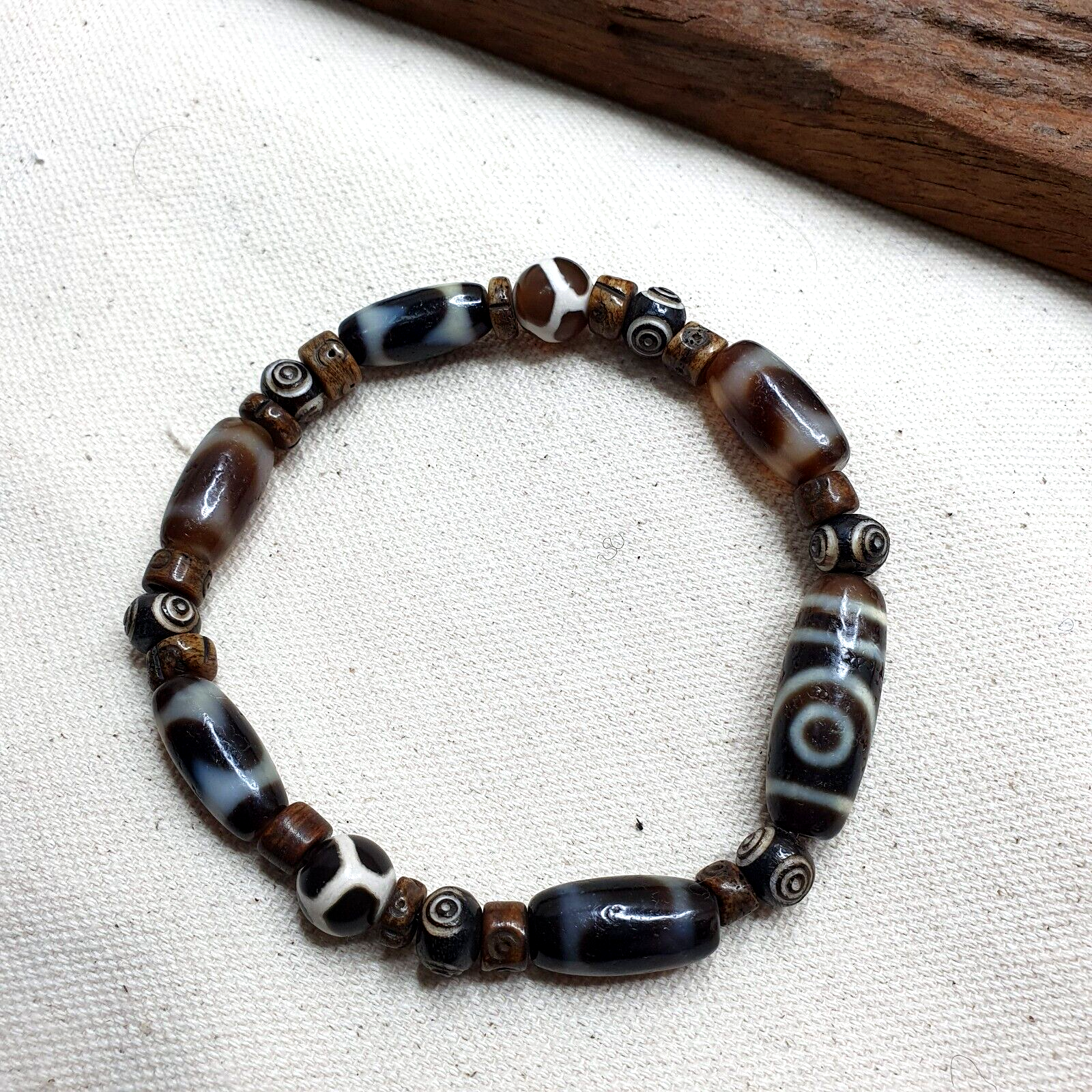 Protective Eyes Lucky Tibetan Mix Patterns Agate Dzi Beads Bracelet TBB-2