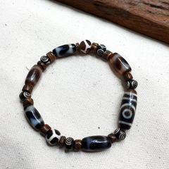 Protective Eyes Lucky Tibetan Mix Patterns Agate Dzi Beads Bracelet TBB-2