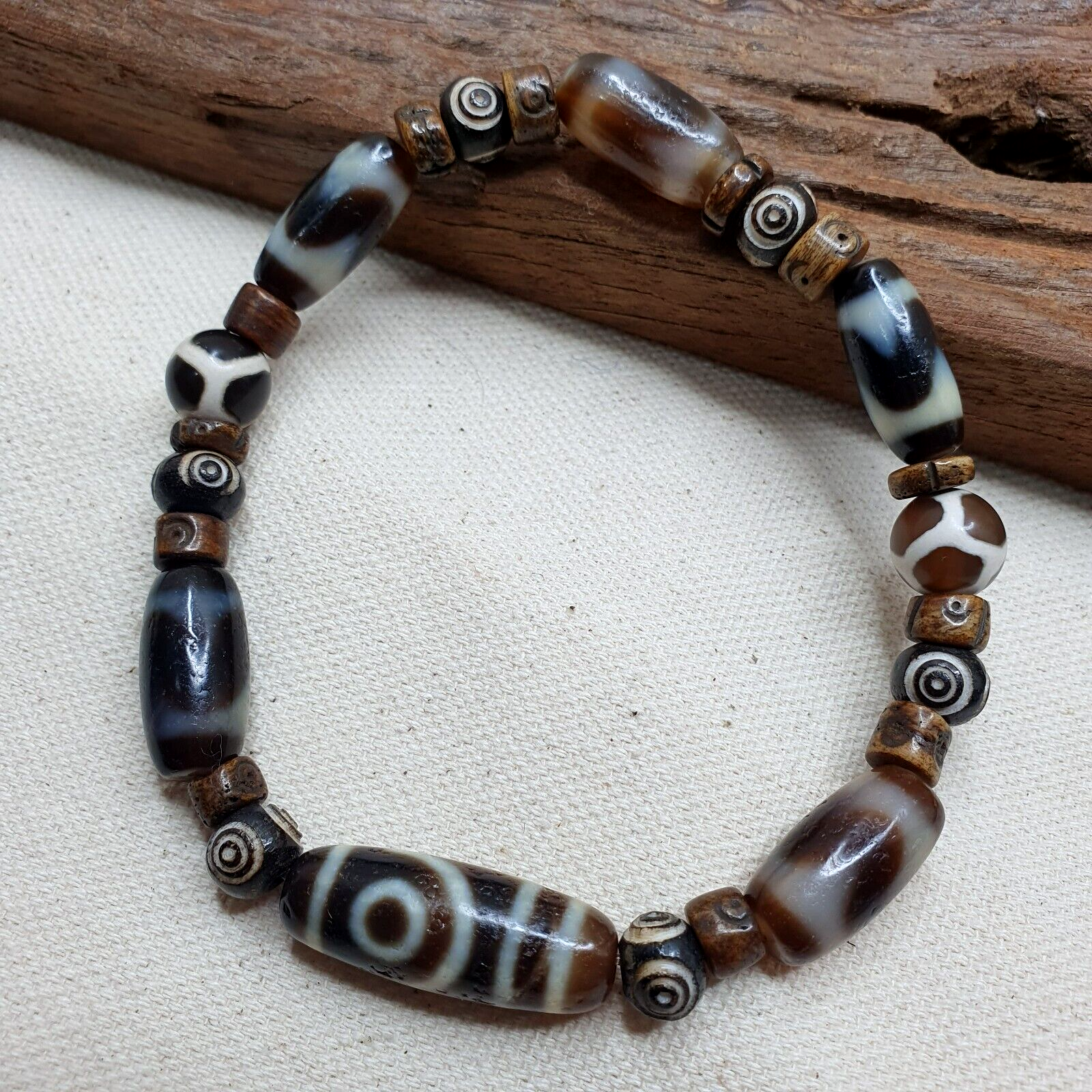 Protective Eyes Lucky Tibetan Mix Patterns Agate Dzi Beads Bracelet TBB-2