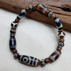 Protective Eyes Lucky Tibetan Mix Patterns Agate Dzi Beads Bracelet TBB-2
