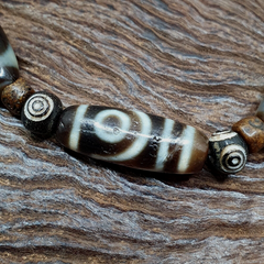 Protective Eyes Lucky Tibetan Mix Patterns Agate Dzi Beads Bracelet TBB-2