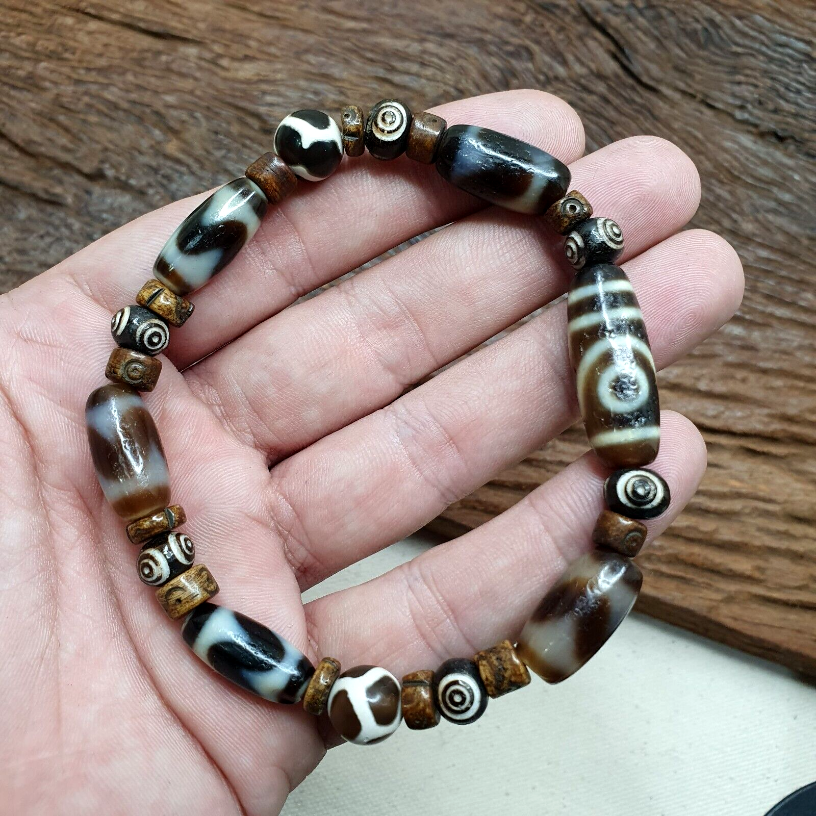 Protective Eyes Lucky Tibetan Mix Patterns Agate Dzi Beads Bracelet TBB-2