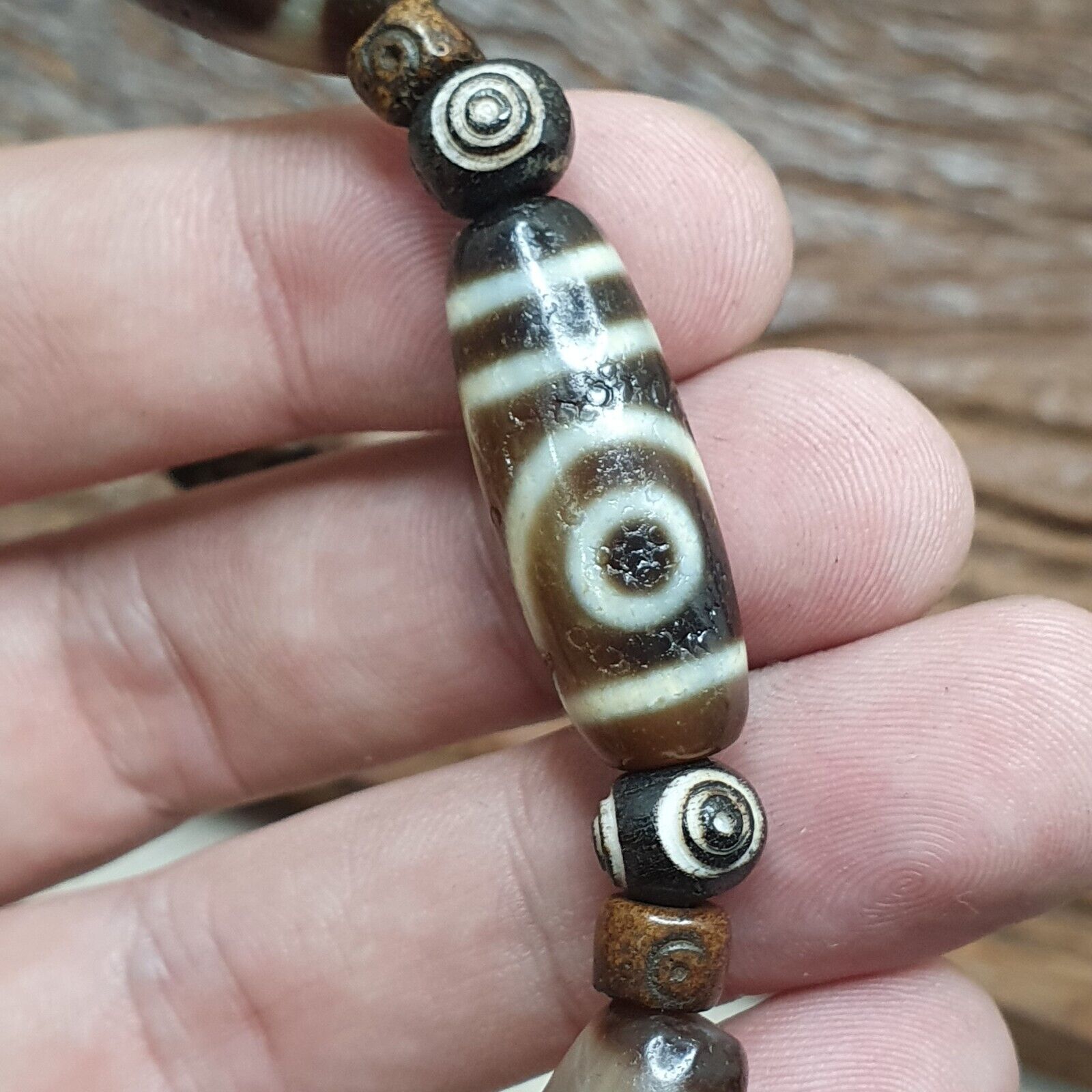 Protective Eyes Lucky Tibetan Mix Patterns Agate Dzi Beads Bracelet TBB-2