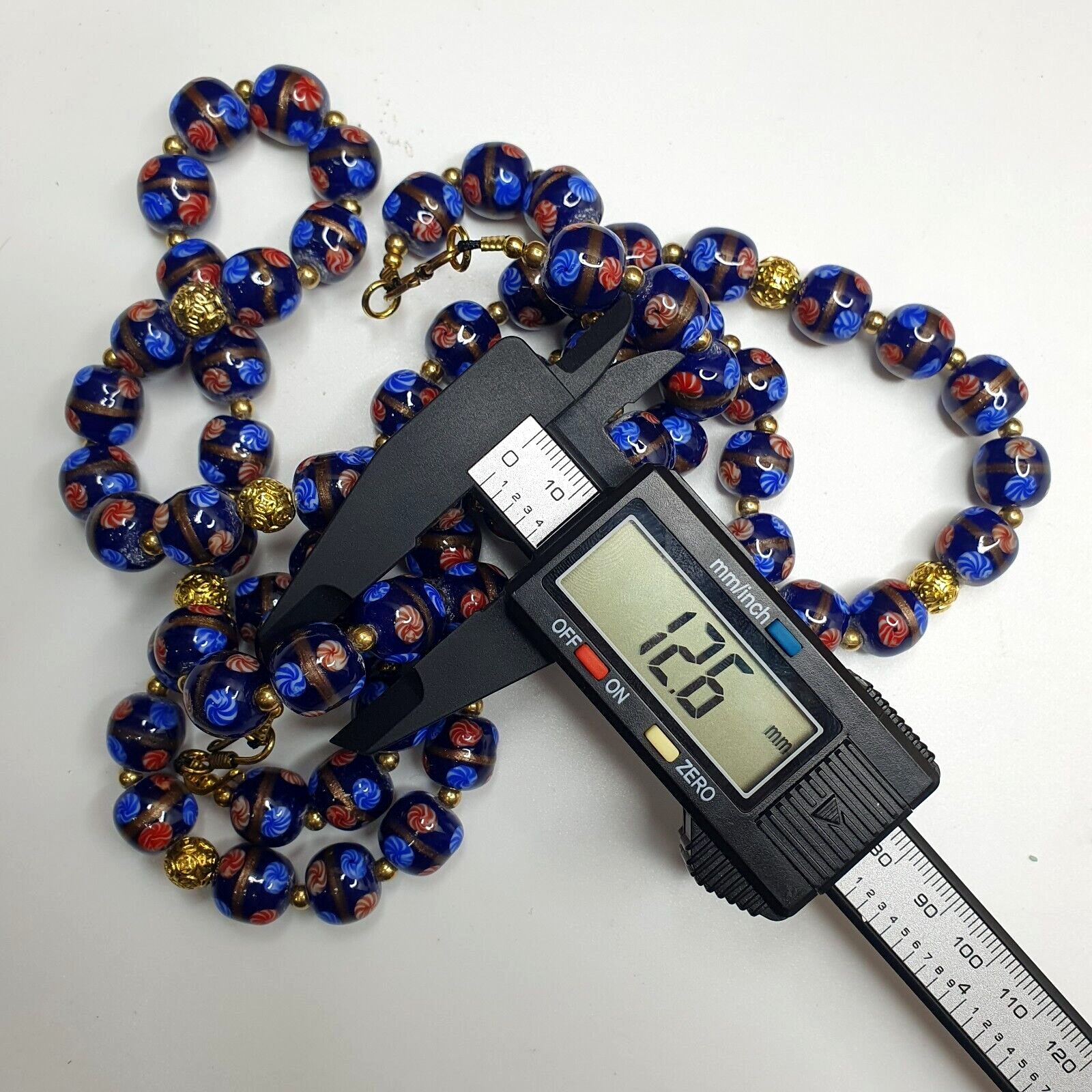 BEAUTIFUL MURANO Style Fancy ART 12MM Blue Aventurine GLASS BEADS Strand