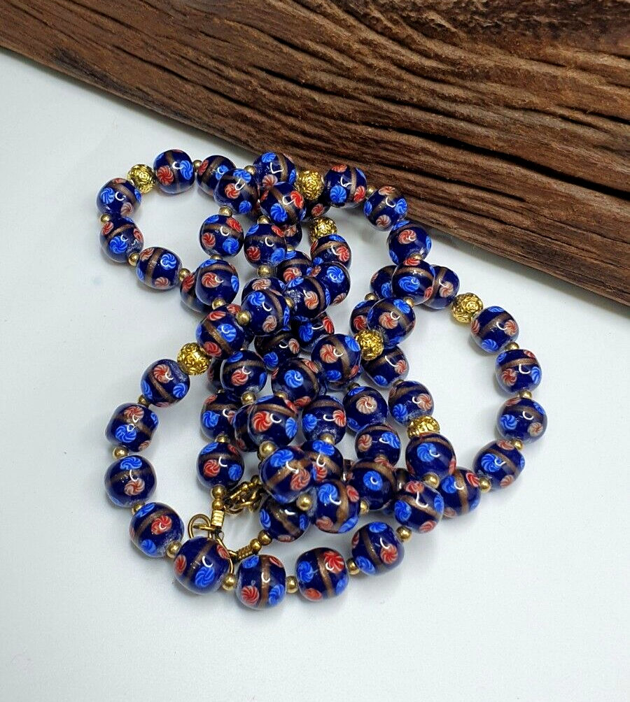 BEAUTIFUL MURANO Style Fancy ART 12MM Blue Aventurine GLASS BEADS Strand